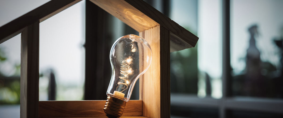 light bulb in small wooden house for commercial insurance